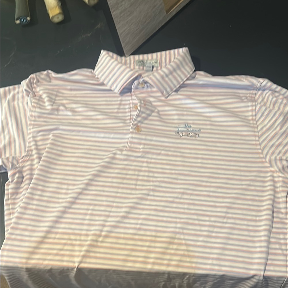 Peter Millar Pink and White Polo Shirt Classic Striped Design